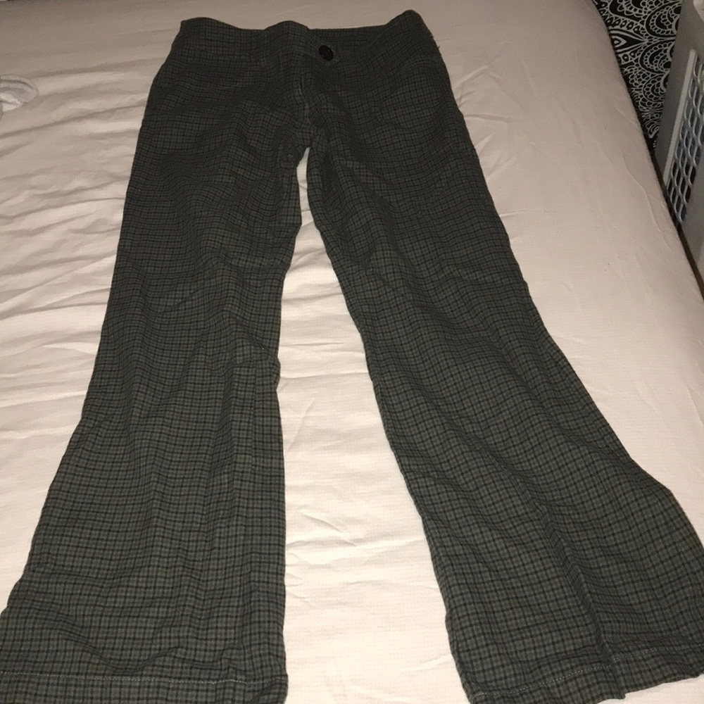 green plaid button up pants
